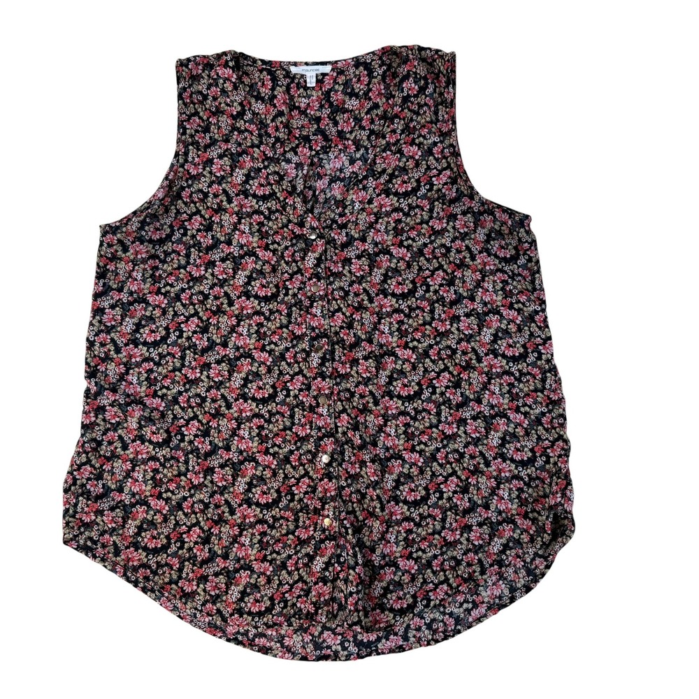 Maurices Large Sleeveless Blouse Floral Boho Polyester Gold Button